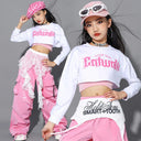 Girls K-pop Pink Crop Top Cargo Pants Children Streetwear Girl Group Costume Kids Hip Hop Street Dance Jazz Teens Clothes Sets