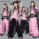 Girls K-pop Crop Top Cargo Pants Dance Tiered Skirts Children Pink Costumes Kids Hip Hop Streetwear Jazz Girl Group Clothes Sets