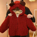 2-8 Years Kids Cute Cartoon Bear Hooded Jacket Autumn Winter Lamb Fleece Thickened Warm Coat Casual Zipper Outerwear for Girls