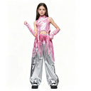 Girls K-pop Shiny Crop Top Cargo Pants Street Dance Shorts Kids Hip Hop Jazz Clothes Sets Children Streetwear Girl Group Costume