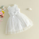 3-10Y Little Girl Summer White Princess Dress Kids Sleeveless Crew Neck Lace Mesh Party Dress with Belt 2026 New
