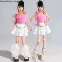 Girls Hip Hop Sweet Crop Top Tiered Skirts Kids K-pop Streetwear Children Jazz Girl Group Costume Teen Street Dance Clothes Sets