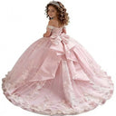 Princess Off Shoulder Flower Girl Dress for Wedding Kids Lace Appliqued Tulle Pageant Dress Customized Birthday Party Ball Gown