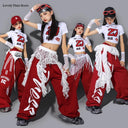 Girls K-pop Fashion Crop Top Joggers Street Dance Cargo Pants Children Streetwear Girl Group Costumes Kids Hip Hop Clothes Sets