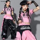 Girls K-pop Crop Top Cargo Pants Dance Tiered Skirts Children Pink Costumes Kids Hip Hop Streetwear Jazz Girl Group Clothes Sets
