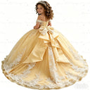 Princess Pageant Dress With Train Sky Blue 2026 Birthday Gown Kids Beaded Lace Flower Girl Dress Customized Wedding Party Frock