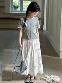 Girls Short Sleeve Top Skirt Set Summer Kids T Shirt Long Tiered Dress Two Piece Outfit New Summer Set Dress Casual Cute Elastic