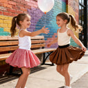 Summer Teen Girls Puff Skirt Retro Checkered High Waist A-Line Mini Skirt for Kids Cute Bubble Hem School Children Short Skirt
