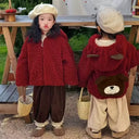 2-8 Years Kids Cute Cartoon Bear Hooded Jacket Autumn Winter Lamb Fleece Thickened Warm Coat Casual Zipper Outerwear for Girls