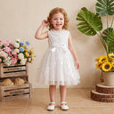 3-10Y Little Girl Summer White Princess Dress Kids Sleeveless Crew Neck Lace Mesh Party Dress with Belt 2026 New