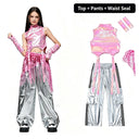 Girls K-pop Shiny Crop Top Cargo Pants Street Dance Shorts Kids Hip Hop Jazz Clothes Sets Children Streetwear Girl Group Costume