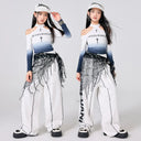 Girls Jazz Dance Trendy Long Sleeve Crop Top Cargo Pants Kids Kpop Costumes Child Streetwear Hip Hop Clothing Suit Set Outfits
