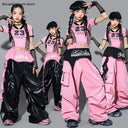 Girls K-pop Crop Top Cargo Pants Dance Tiered Skirts Children Pink Costumes Kids Hip Hop Streetwear Jazz Girl Group Clothes Sets