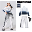 Girls Jazz Dance Trendy Long Sleeve Crop Top Cargo Pants Kids Kpop Costumes Child Streetwear Hip Hop Clothing Suit Set Outfits