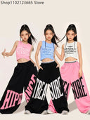 Summer Chicas Jazz Dance Clothes Navel Vest Baggy Sweatpants Hip Hop Practice Clothing Kpop Street Dance Performance Wear 2026