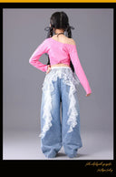 Girls Hip Hop Off Shoulder Crop Top ‌Street Dance Skirts Cargo Pants Children Streetwear Jeans Kids K-pop Girl Group Clothes Se