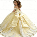 Princess Pageant Dress With Train Sky Blue 2026 Birthday Gown Kids Beaded Lace Flower Girl Dress Customized Wedding Party Frock