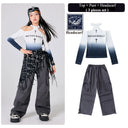 Girls Jazz Dance Trendy Long Sleeve Crop Top Cargo Pants Kids Kpop Costumes Child Streetwear Hip Hop Clothing Suit Set Outfits