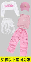 Girls K-pop Pink Crop Top Cargo Pants Children Streetwear Girl Group Costume Kids Hip Hop Street Dance Jazz Teens Clothes Sets