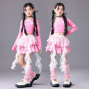 Girls Hip Hop Off Shoulder Crop Top ‌Street Dance Skirts Cargo Pants Children Streetwear Jeans Kids K-pop Girl Group Clothes Se