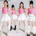 Girls Hip Hop Sweet Crop Top Tiered Skirts Kids K-pop Streetwear Children Jazz Girl Group Costume Teen Street Dance Clothes Sets