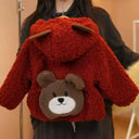 2-8 Years Kids Cute Cartoon Bear Hooded Jacket Autumn Winter Lamb Fleece Thickened Warm Coat Casual Zipper Outerwear for Girls