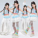 Teen Girls Hip Hop Street Dance Costume Set Children Lace Crop Top And Pants with Skirt K-pop Streetwear Kids Jazz Group Outfit