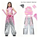 Girls K-pop Shiny Crop Top Cargo Pants Street Dance Shorts Kids Hip Hop Jazz Clothes Sets Children Streetwear Girl Group Costume