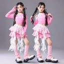 Girls Hip Hop Off Shoulder Crop Top ‌Street Dance Skirts Cargo Pants Children Streetwear Jeans Kids K-pop Girl Group Clothes Se