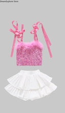 Girls Hip Hop Sweet Crop Top Tiered Skirts Kids K-pop Streetwear Children Jazz Girl Group Costume Teen Street Dance Clothes Sets