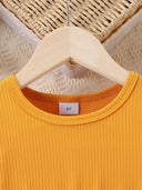 Girl's Floral Print Knitted Skirt Casual Sweet Cute Waist Cinched Knee High Round Neck Dress Summer Fashion Children's Clothing